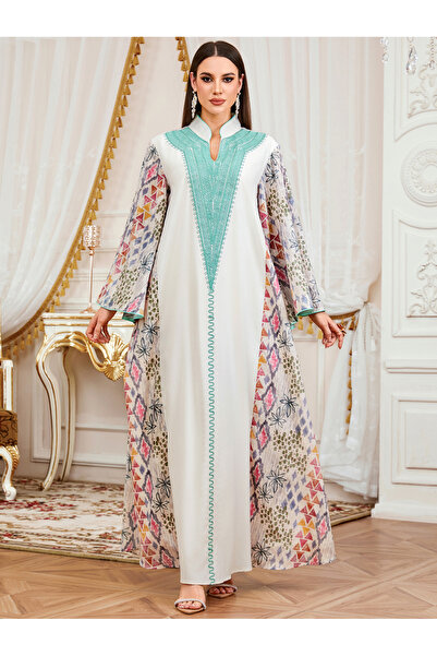 Take Two By Styli Multi-Color Floral Print Embroidered Maxi Jalabiya
