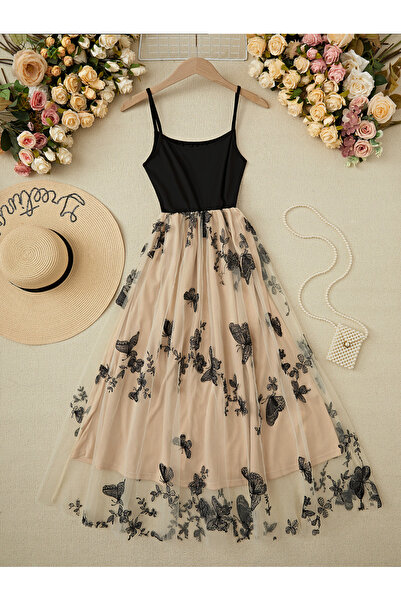 Take Two By Styli Multi Embroidered Butterfly A-Line Midi Dress