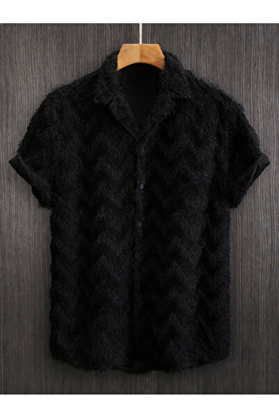 Take Two By Styli Men Black Textured Short Sleeve Shirt