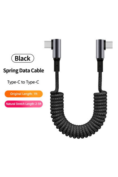 Choice1 1.5m Black DLR C-C Elbow Coiled USB A to USB C Cable for Car,Retracta...