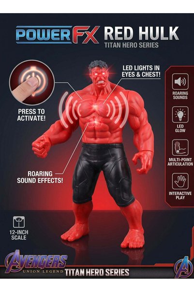 AVENGERS Red Hulk Anti-Hero 30cm Collectible Figure – 12 Inch Titan Hero Series Toy with Lights & Sound | Marvel Union Legend General Ross Action Figure Model | Best Interactive Superhero Toy Gift for