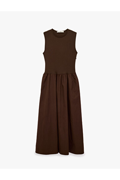 Koton Cotton Comfortable Fit A-Line Sleeveless Crew Neck Long Dress