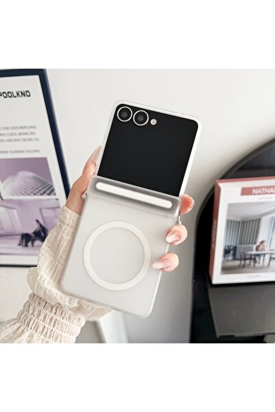 choice2 Galaxy Z Flip6 Frosted White Matte Magnetic Case Translucent Hinge Pr...
