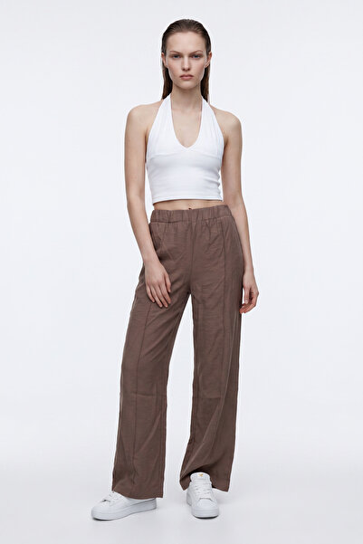 HAKKE Elastic Waist Striped Trousers