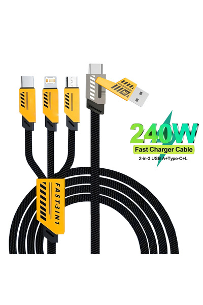 choice2 Black 3 in 2/4 in 1 240W Fast Charging Cord for Micro USB Type C Char...