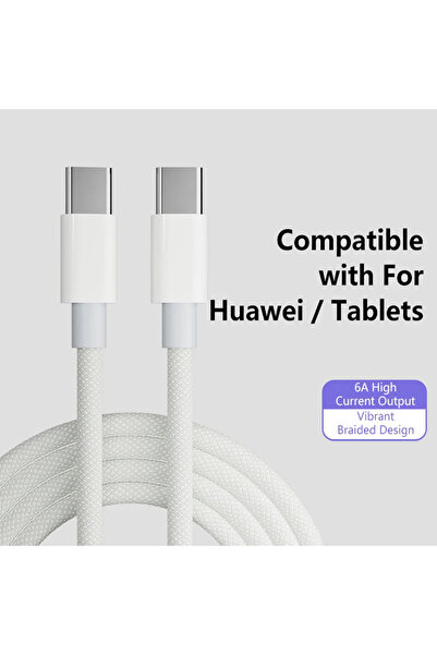 Choice4 1m White 1Pcs 100W Super Fast Charge Cable Colorful Type-C To C Braid...
