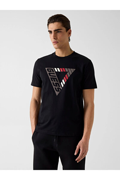 Erkek Pamuk Logo Baskılı Siyah T-shirt