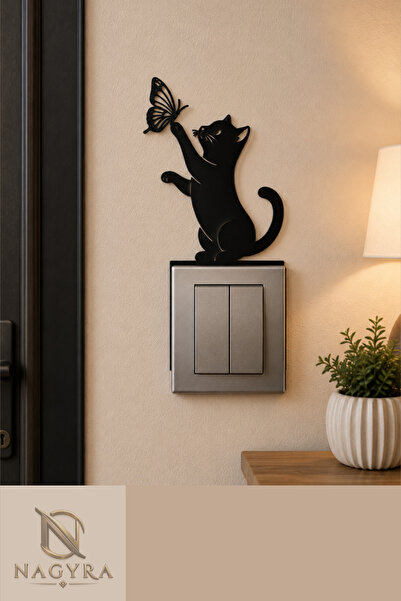 nagyra 2’li Kedi ve Kelebek Dekoratif Duvar Süsü | 3D PLA Baskı | Sevimli Ked...