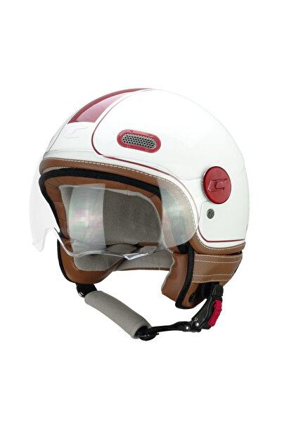 CGM 191V Pix Vintage Bianco Bordeaux Sagomata Açık Kask (Beyaz-Kırmızı)