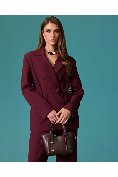 SEÇİL Kuşaklı Kruvaze Yaka Çift Düğmeli Blazer Ceket