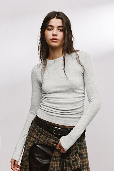 BUTE Allbucks Pull * Bear* Gathered Soft Texture T-Shirt Blouse Top Abpnb00008