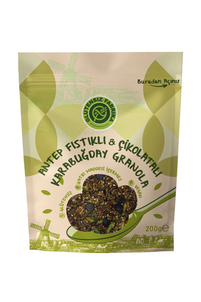 GLUTENSİZ FABRİKA Antep Fıstıklı ve Çikolatalı Yulaf & Karabuğday Granola 200...
