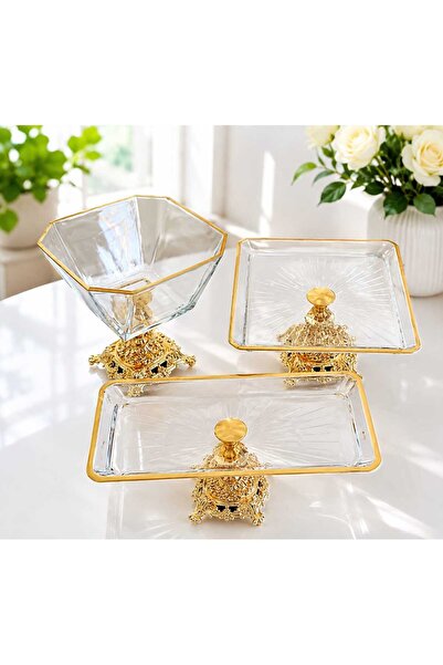 Buldem 3-Piece Glass Presentation Set with Stand, Decorative Serving Plate wi...
