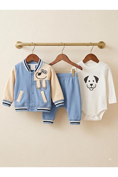Efemkids Dog Embroidered 3-Piece Baby Boy Set 0-3 Months 3-6 Months 6-9 Month...