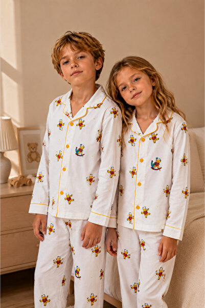 Free Beka Cream Color Patterned Long Sleeve Pajama Set for Boys and Girls and...