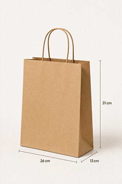 AkalBatu No1 25'li Burgu Saplı Kraft Çanta Kraft-26x13x31 cm
