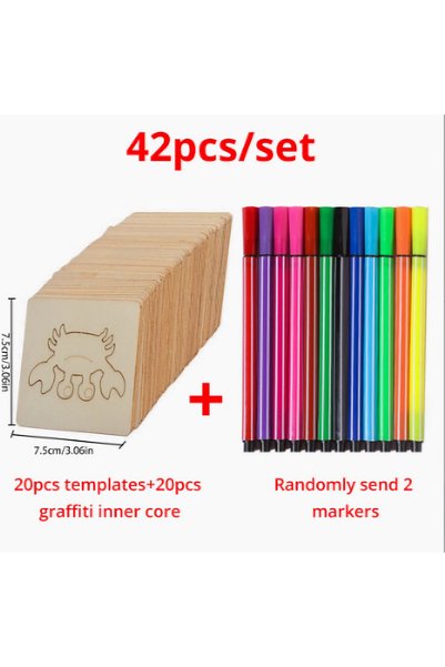 Choice 42pcs 22pcs Wooden DIY Drawing Template Templates With Markes, Childre...