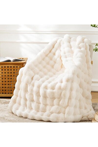 GENERAL BENVWE Faux Fur Throw Blanket Bubble Fleece Blanket, Soft and Thick P...