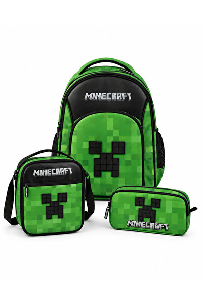 MINECRAFT Lisanslı Creeper Logolu 3'lü Okul Seti | Sırt Çantası + Beslenme Ça...