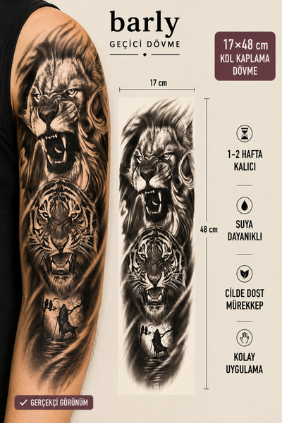 Barly Aslan Ve Kaplan Kol Geçici Dövme Tattoo