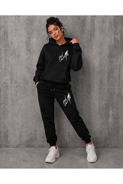CLOTHES33 Hooded Tracksuit 2-Piece Combination Winter Sharped Finger Printed ...