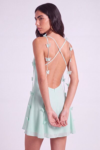HOLLY LOLLY Floral Strap Chiffon Mini Melanie Dress Turquoise