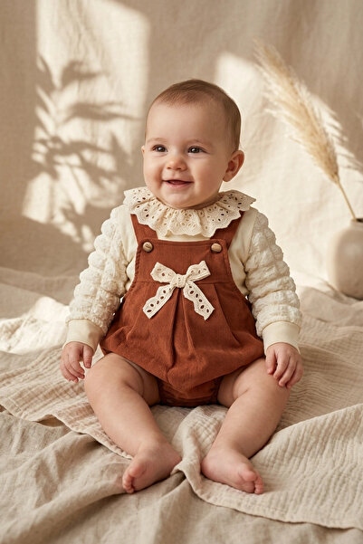 DYZSTAR Baby Girl Corduroy Salopet and Popcorn Blouse Romper with Scallop Col...