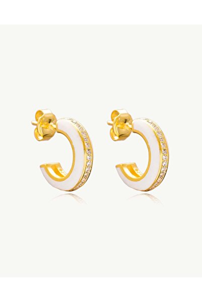 Stemma Jewelry Cercei White Enamel Hoops din Argint 925, cu Zirconiu, Placat ...