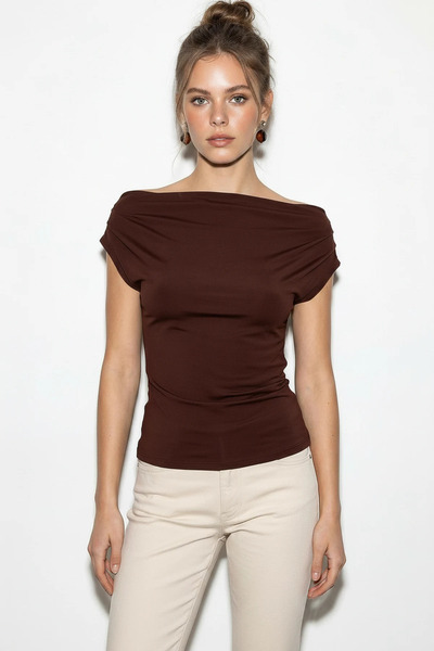 Şeker Portakalım Women's Degaje Collar Lycra Brown Blouse with Side Gathered ...