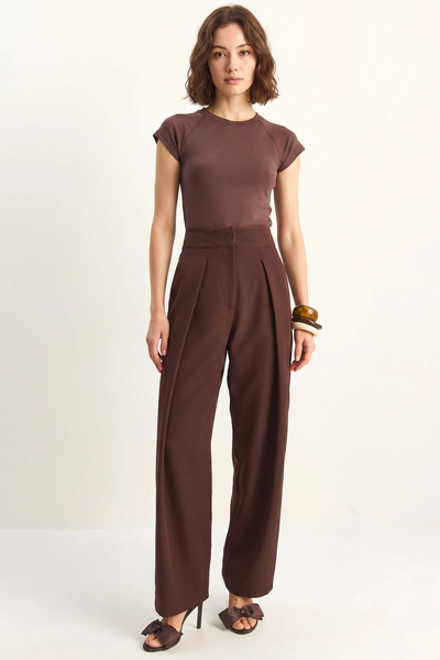 Efnaz style Women's Voluminous Pleated Bitter Brown Pants