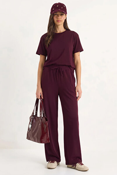 Efnaz style Women's Comfortable Flexible Modal Plum Top and Bottom Set