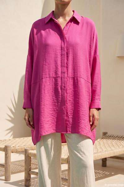 Nuss Oversize Basic Yazlık Gömlek 3001 Fuşya