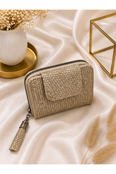 Bymiel Honeycomb Patterned Tassel Detailed Zippered Multi-Compartment Card Ho...