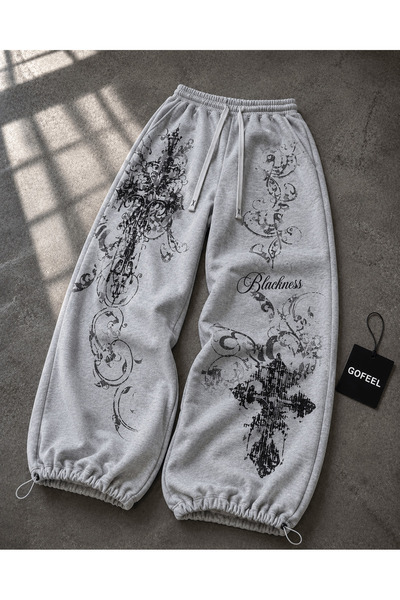 Gofeel Ophella Gothic Rose Detailed Baggy Unisex Sweatpants