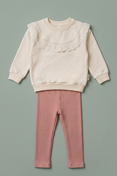 zumino Girls' Ruffle Collar Sweatshirt and Ribbed Leggings Top and Bottom Set