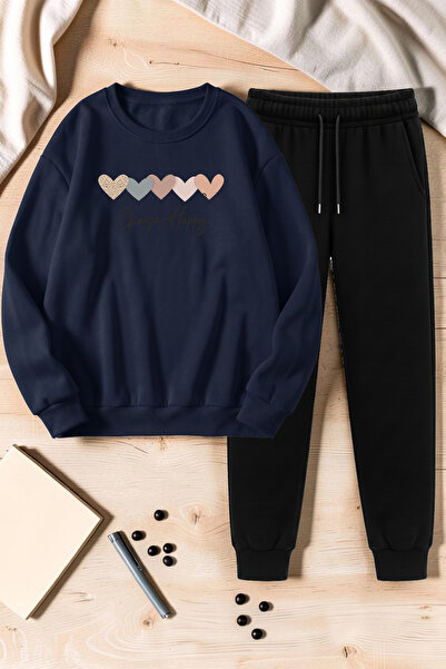 uyguntarz Unisex Design Printed Crew Neck Sweatshirt - 2-Piece Tracksuit Set