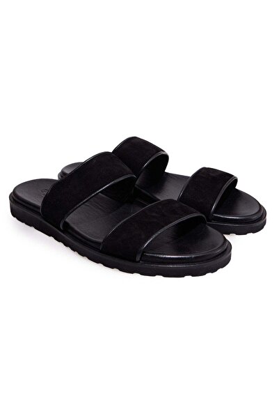 FRANCO CALVANI Black Color Genuine Suede Leather Men's Slippers