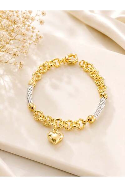 bestmysilver Kadın Gümüş Altın İşçiliği Kalp Bileklik