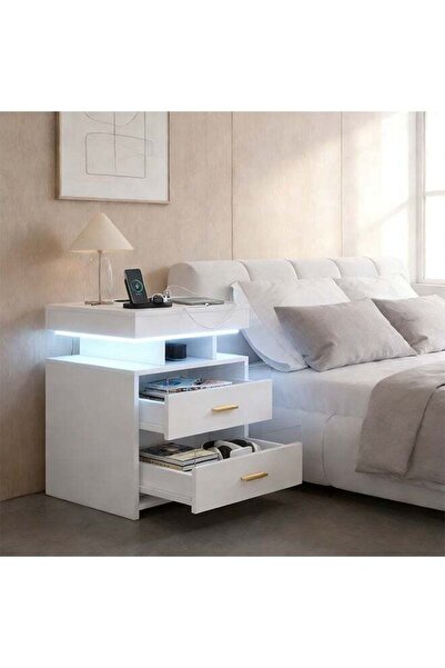 Generic Bedside Cabinet, Charging Night Stand with USB & Type-C Port, Smart N...