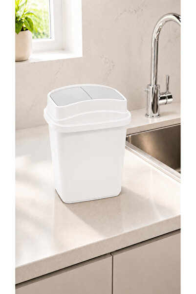 Hagen 5 Liter Trash Can with Swing Lid White Compact Trash Bin for Kitchen, B...