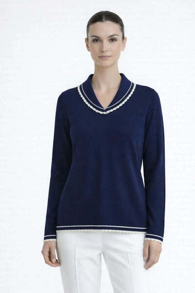 Mısırlı Women's Ribbed Sweater P026 - Navy Blue