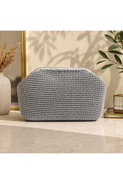 Örgü Burslu Şık Simli Kadın El Çantası Portföy Clutch Gümüş Silver