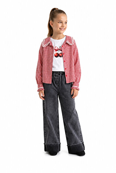 GİYİCEM TEKSTİL Girl's Street Mood Cherry Pattern 3-Piece Shirt T-Shirt Pants...