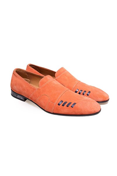 FRANCO CALVANI Orange Color Laceless Genuine Suede Leather Men's Shoes