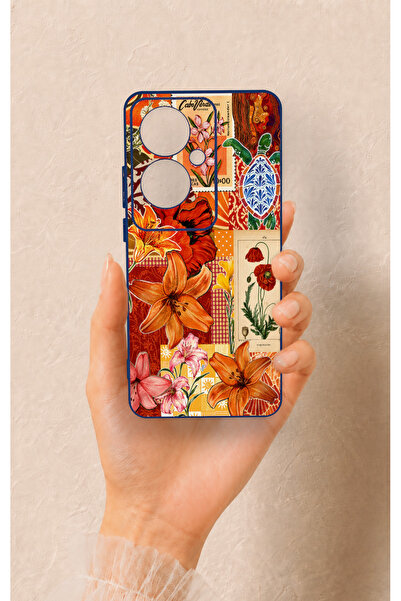 Vip Case Oppo Reno 11F Uyumlu Turuncu Zambak Desenli Silikon Kılıf