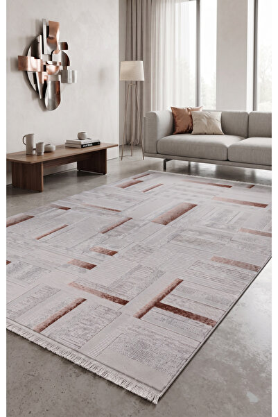 Pastel Modern Desenleri ve Kusursuz Renk Uyumu İle Krem Kahve Renginde Halı O...