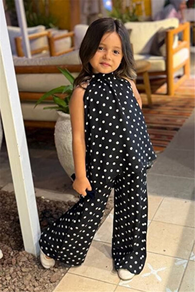 NOBLEKIDS Girl's Polka Dot Blouse and Trousers Set Black