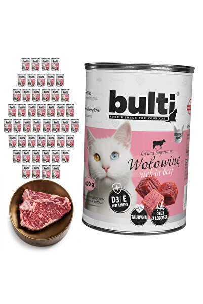 Bulti Hrană umedă completă pentru pisici, bogată în vită, conservă 48x400g
