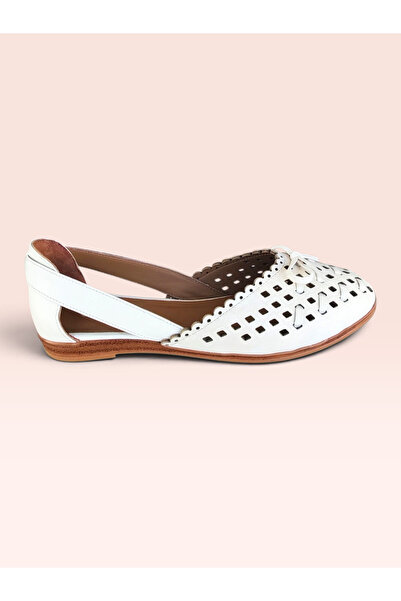 Hayati Arman Women's Genuine Leather Laser Cut Perforated Bowknot Ballerina S...