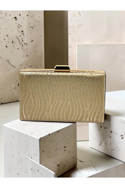 Biçanta Gold Gold Dore Striped Laser Patterned Women's Evening Dress Bag Wedding Engagement Graduation